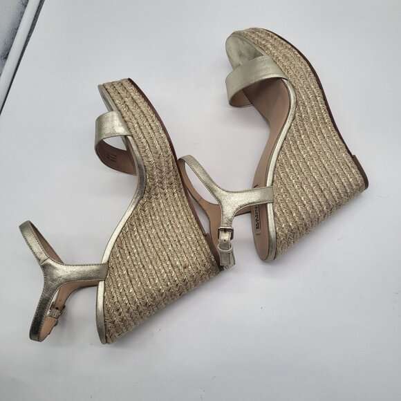 Badgley Mischka Womens SZ 10 Platform Straw Wedge Strappy Gold Metallic Sandals - Picture 7 of 13